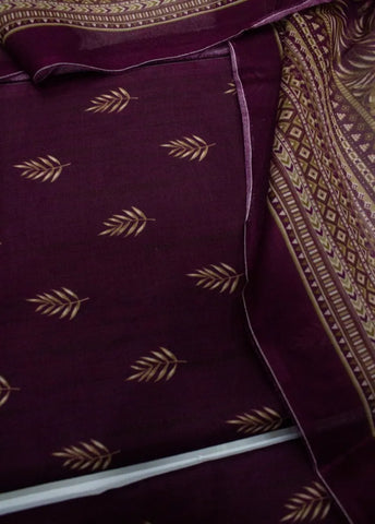 3 Piece Digital Printed Plum Color Unstitched Suit