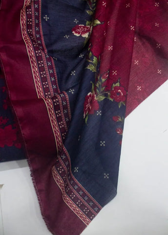 3 Piece Digital Printed Navy Blue & Red Color Unstitched Suit