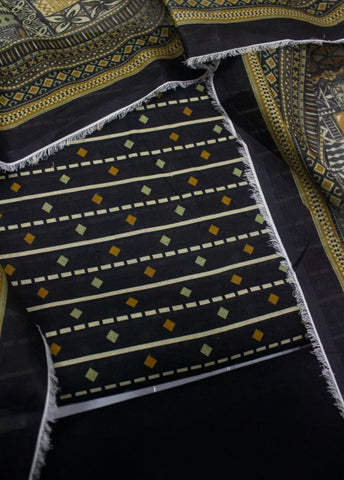 3 Piece Digital Printed Black Color Unstitched Suit