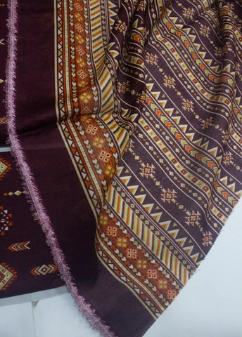 3 Piece Digital Printed Plum Color Unstitched Suit