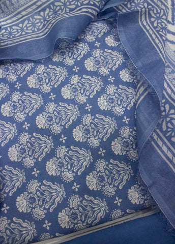 3 Piece Digital Printed Blue Color Unstitched Suit