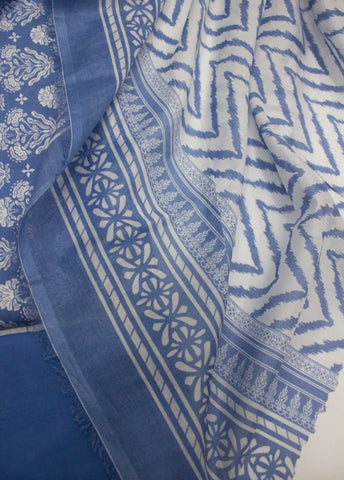 3 Piece Digital Printed Blue Color Unstitched Suit