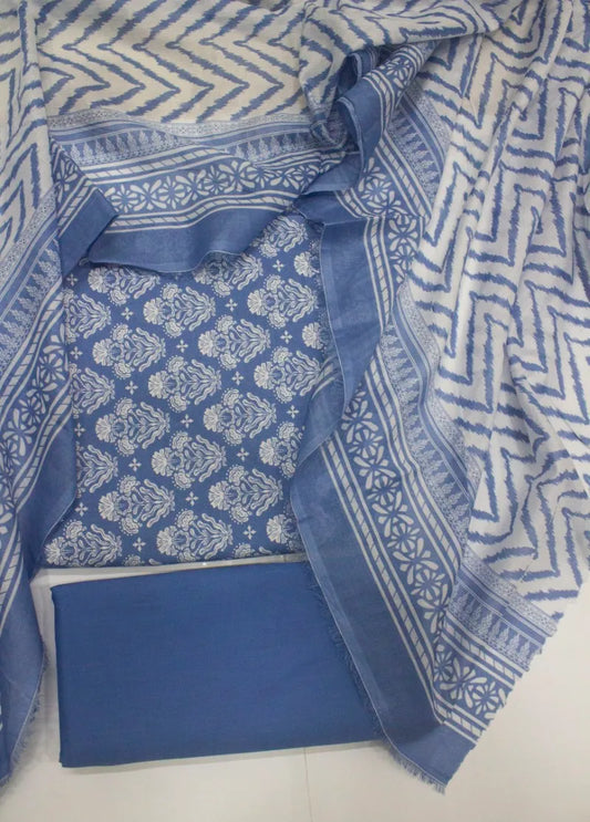 3 Piece Digital Printed Blue Color Unstitched Suit
