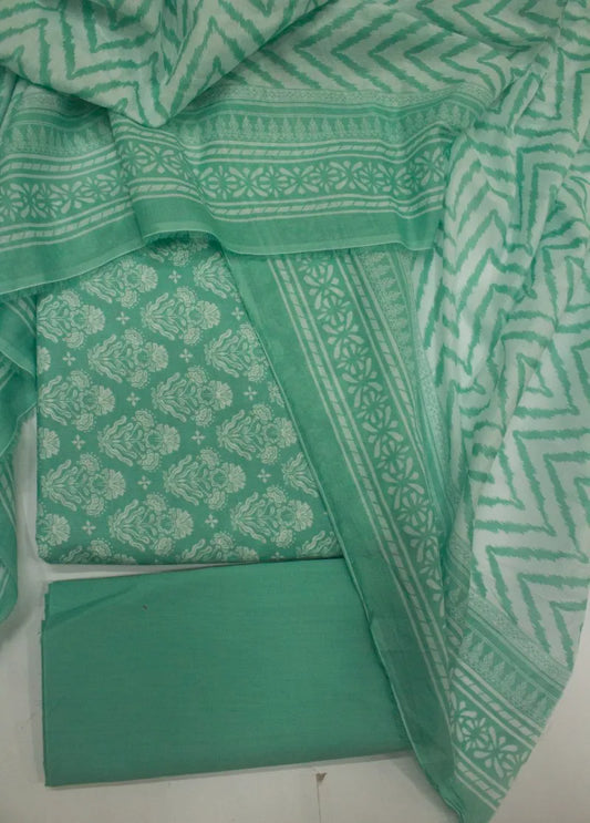 3 Piece Digital Printed Seafoam Green Color Unstitched Suit