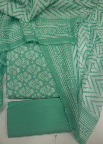 3 Piece Digital Printed Seafoam Green Color Unstitched Suit