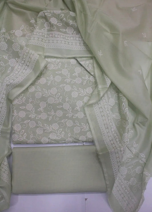 3 Piece Digital Printed Pista Green Color Unstitched Suit