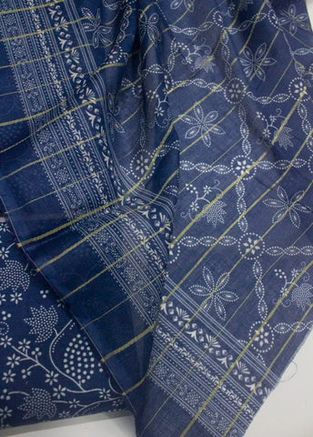 3 Piece Cotton Digital Printed Navy Blue Color Unstitched Suit