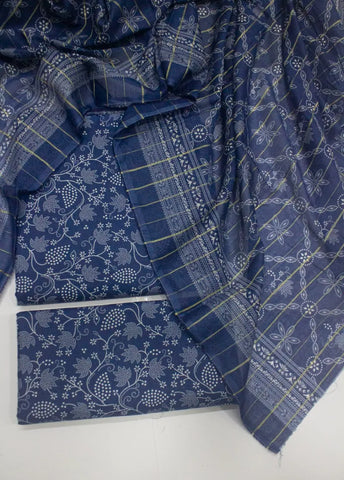 3 Piece Cotton Digital Printed Navy Blue Color Unstitched Suit