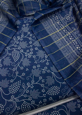 3 Piece Cotton Digital Printed Navy Blue Color Unstitched Suit