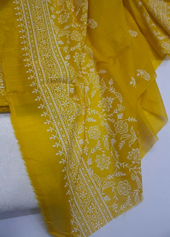 3 Piece Cotton Digital Printed Yellow Color Unstitched Suit