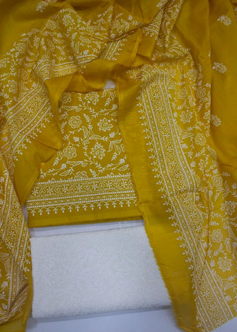 3 Piece Cotton Digital Printed Yellow Color Unstitched Suit