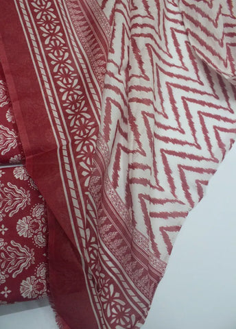 3 Piece Cotton Digital Printed Red Color Unstitched Suit