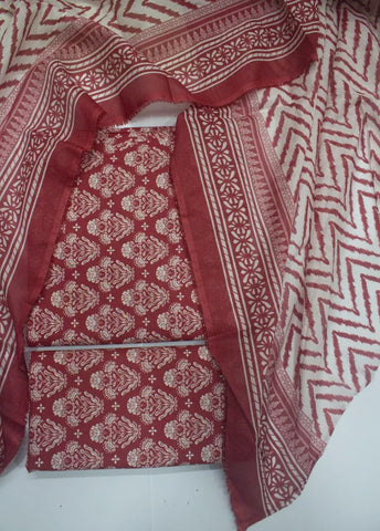 3 Piece Cotton Digital Printed Red Color Unstitched Suit