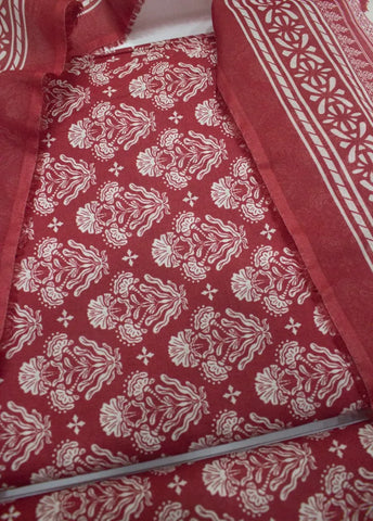 3 Piece Cotton Digital Printed Red Color Unstitched Suit