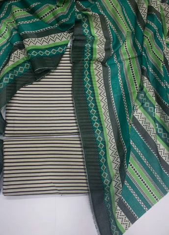 3 Piece Cotton Digital Printed Beige & Black Color Unstitched Suit