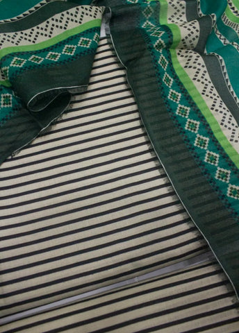 3 Piece Cotton Digital Printed Beige & Black Color Unstitched Suit