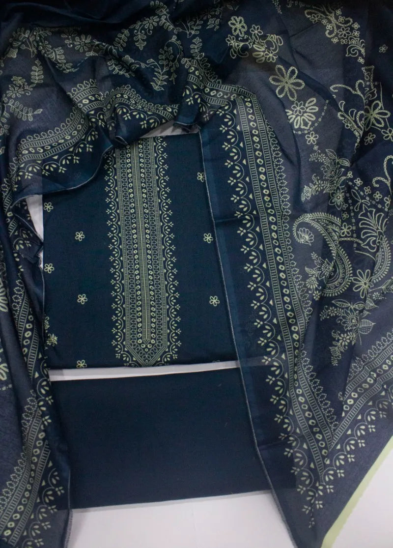 3 Piece Cotton Digital Printed Teal Color Unstitched Suit