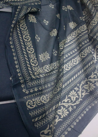 3 Piece Cotton Digital Printed Grey Color Unstitched Suit