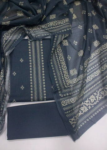 3 Piece Cotton Digital Printed Grey Color Unstitched Suit