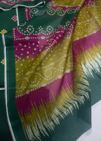 3 Piece Cotton Digital Printed Bottle Green Color Unstitched Suit