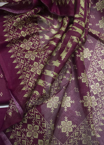 3 Piece Cotton Digital Printed Maroon Color Unstitched Suit