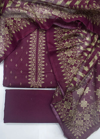 3 Piece Cotton Digital Printed Maroon Color Unstitched Suit