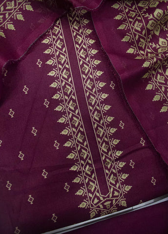 3 Piece Cotton Digital Printed Maroon Color Unstitched Suit