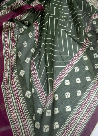 3 Piece Cotton Digital Printed Maroon Color Unstitched Suit