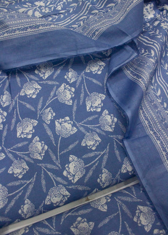 3 Piece Cotton Digital Printed Ice Blue Color Unstitched Suit
