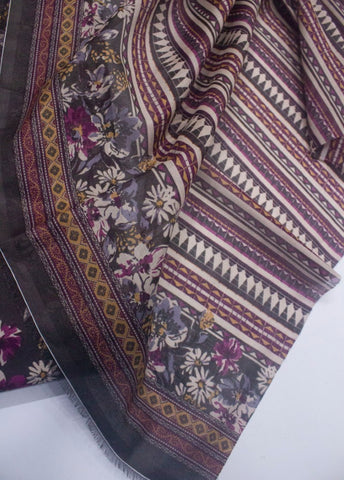 3 Piece Cotton Digital Printed Brown Color Unstitched Suit