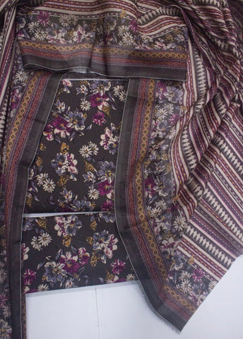 3 Piece Cotton Digital Printed Brown Color Unstitched Suit