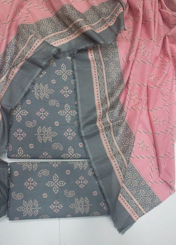 3 Piece Cotton Digital Printed Grey Color Unstitched Suit