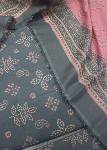 3 Piece Cotton Digital Printed Grey Color Unstitched Suit