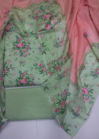 3 Piece Cotton Digital Printed Pastel Green Color Unstitched Suit