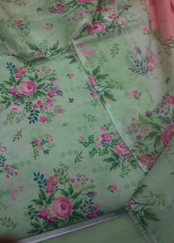 3 Piece Cotton Digital Printed Pastel Green Color Unstitched Suit
