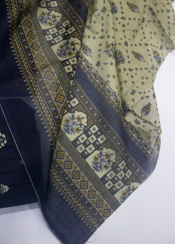 3 Piece Cotton Digital Printed Black Color Unstitched Suit
