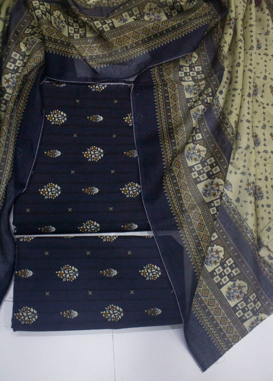3 Piece Digital Printed Black Color Unstitched Suit