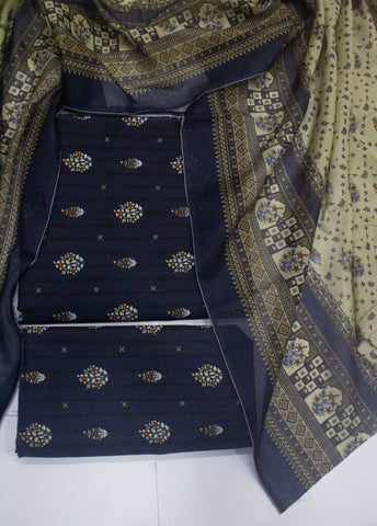 3 Piece Cotton Digital Printed Black Color Unstitched Suit