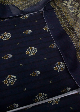 3 Piece Cotton Digital Printed Black Color Unstitched Suit