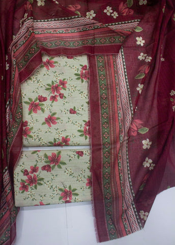 3 Piece Cotton Digital Printed Ivory Color Unstitched Suit