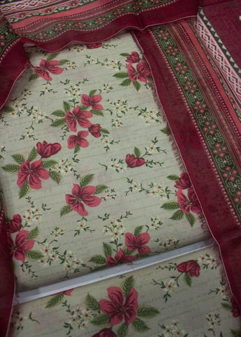 3 Piece Cotton Digital Printed Ivory Color Unstitched Suit