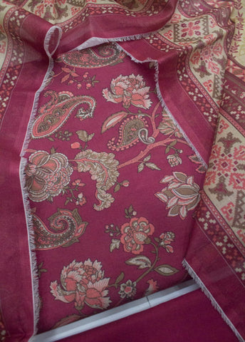 3 Piece Cotton Digital Printed Pink Color Unstitched Suit