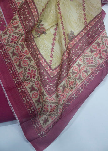 3 Piece Cotton Digital Printed Pink Color Unstitched Suit