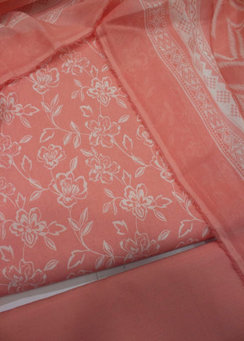 3 Piece Cotton Digital Printed Peach Color Unstitched Suit