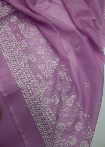 3 Piece Cotton Digital Printed Lilac Color Unstitched Suit