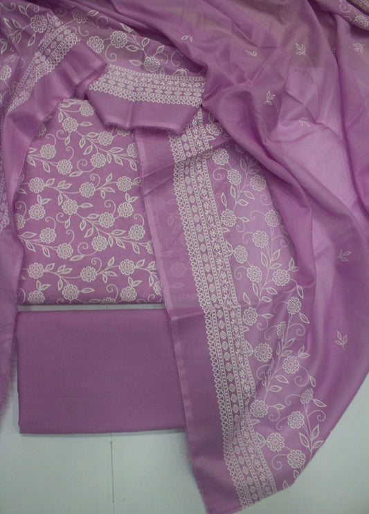 3 Piece Digital Printed Lilac Color Unstitched Suit