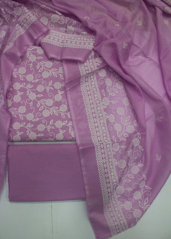 3 Piece Cotton Digital Printed Lilac Color Unstitched Suit