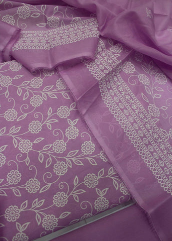 3 Piece Cotton Digital Printed Lilac Color Unstitched Suit