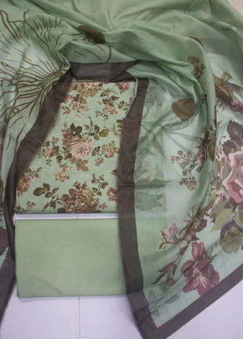 3 Piece Cotton Digital Printed Mint Green Color Unstitched Suit
