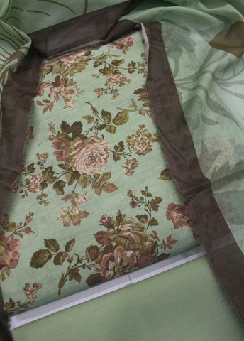 3 Piece Cotton Digital Printed Mint Green Color Unstitched Suit